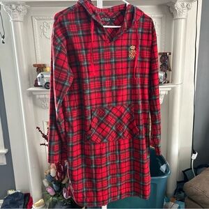 Red Plaid  Fleece Hooded lounge Dress by Ralph Lauren
